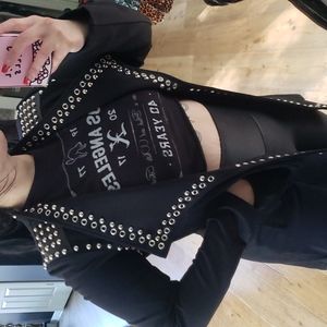 Studded long open blazer
